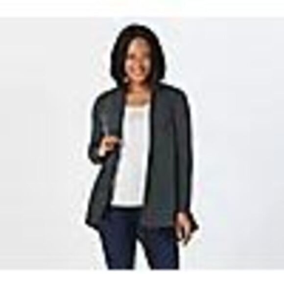 Susan Graver Womens 3X Liquid Knit Open Front Cardigan Green Long Sleeve NWT - Picture 5 of 7